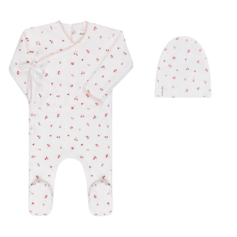 ELYS & CO VELOUR CLUSTER FLOWER FOOTIE + BEANIE