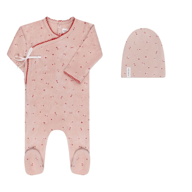 ELYS & CO VELOUR CLUSTER FLOWER FOOTIE + BEANIE