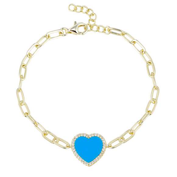 9B225 DLUX GP SS HEART PAPERCLIP CHAIN BRACELET