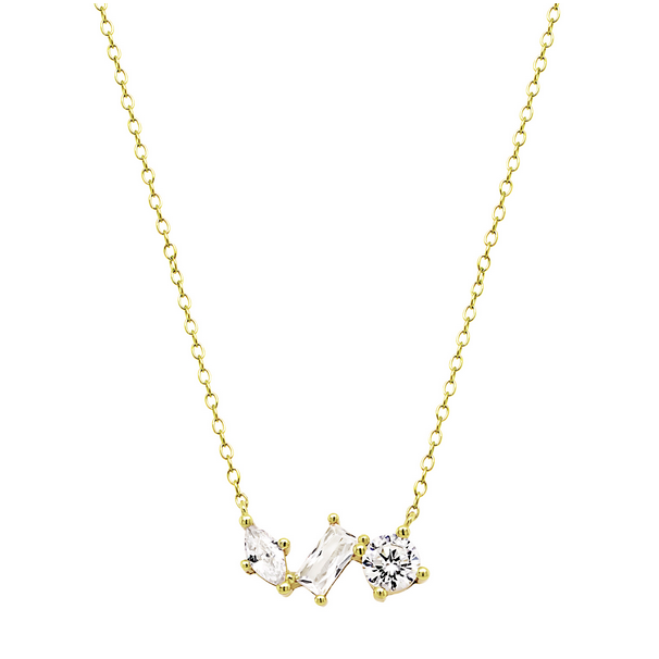 9N358 DLUX GP SS ASSORTED CZ BAR NECKLACE
