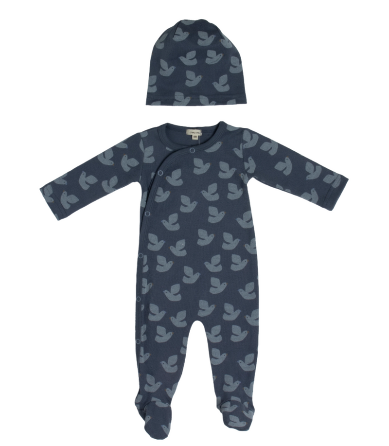 AL2897 CREW BIRD PATTERN FOOTIE + BEANIE