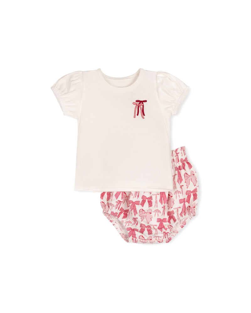 C-19367 CABANA BOW PATTERN TEE/BLOOMER SET