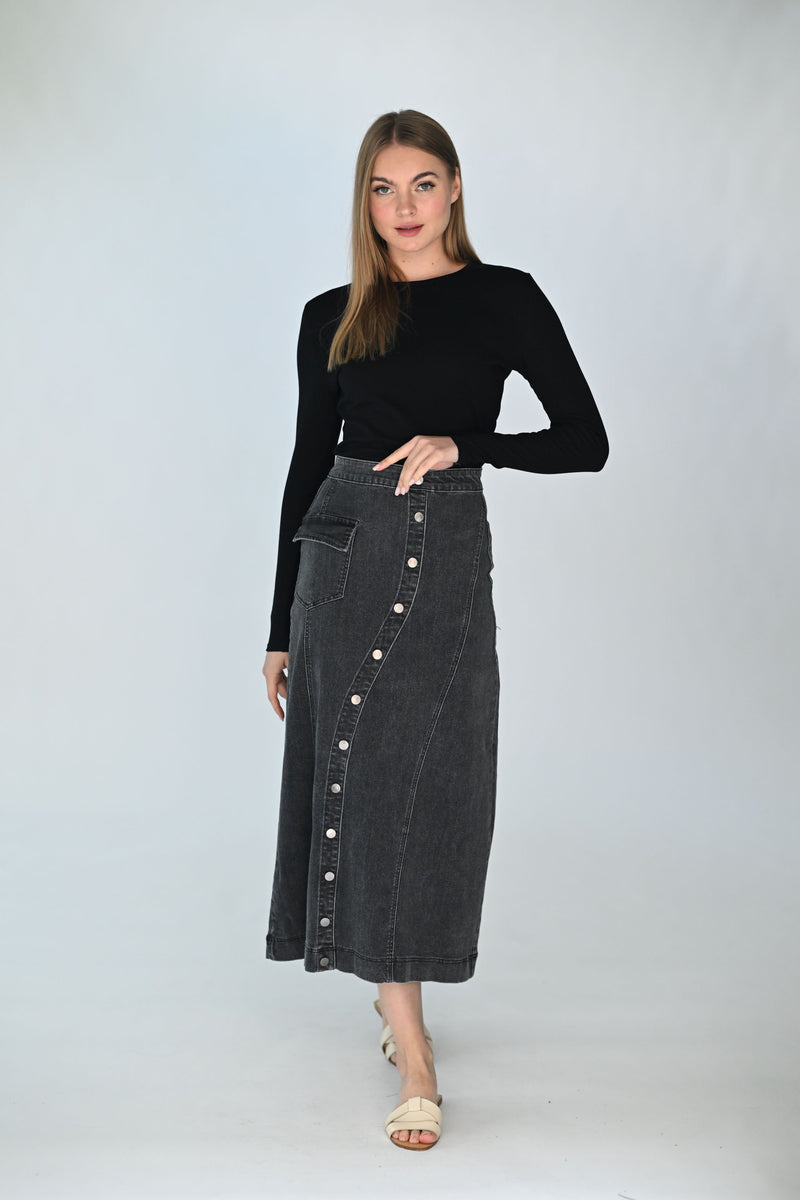 M375 MONN CURVED BUTTON PLACKET SKIRT