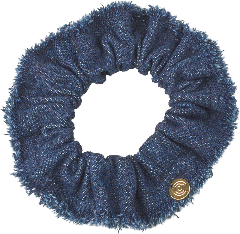 P6801 CHERIE DENIM FRINGE NARROW SCRUNCHY