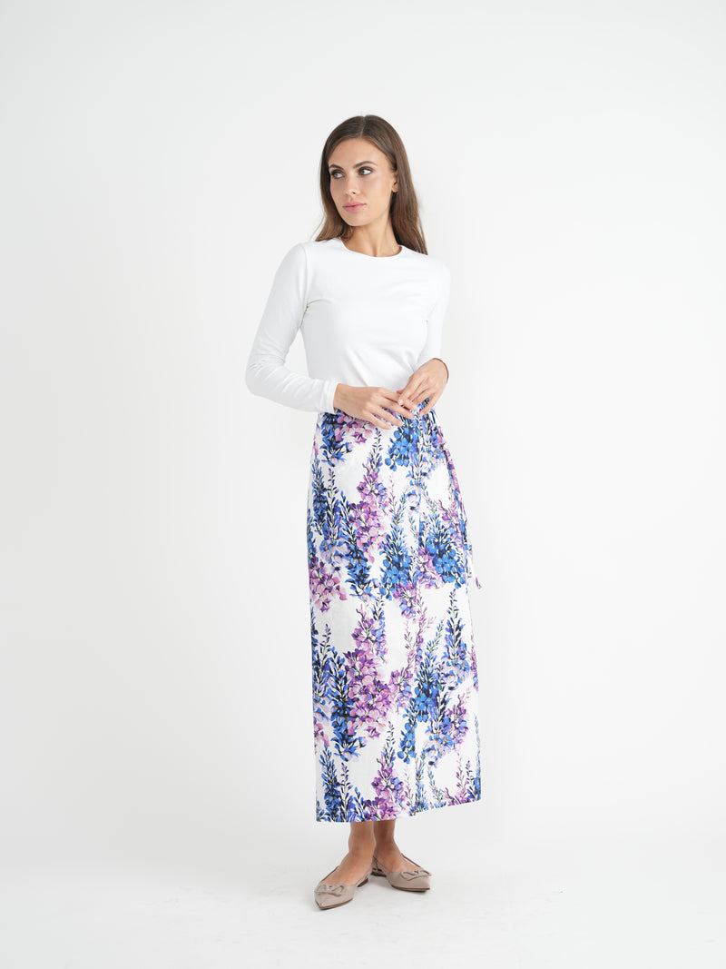 SB4CM8868SM E.U.X. EXCLUSIVE FLORAL GAUZE WRAP SKIRT