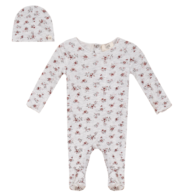 SB5CY2541 LUX BABY RIB FLORAL FOOTIE + BEANIE