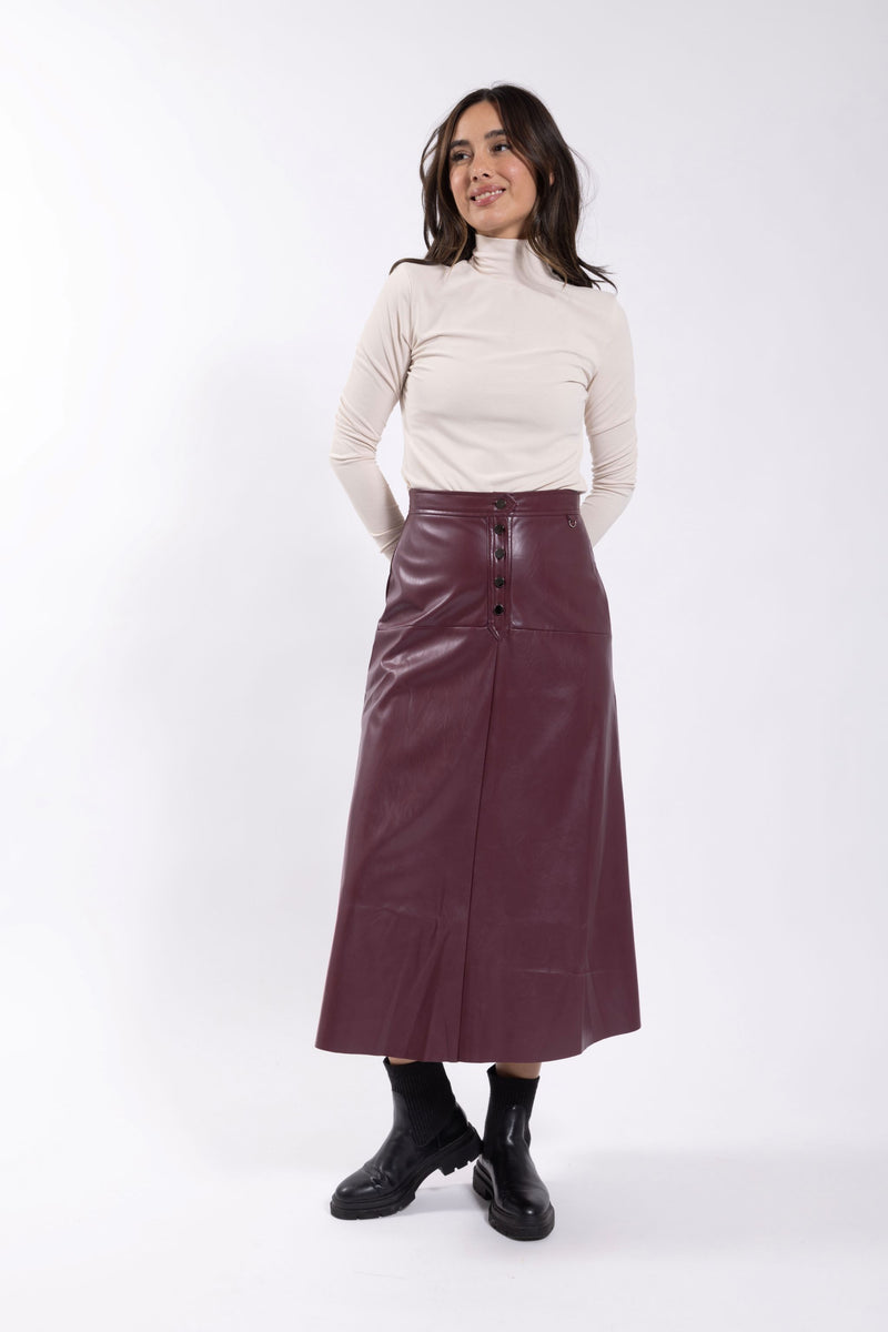 ST1019 STATIC BUTTON FRONT LEATHER SKIRT