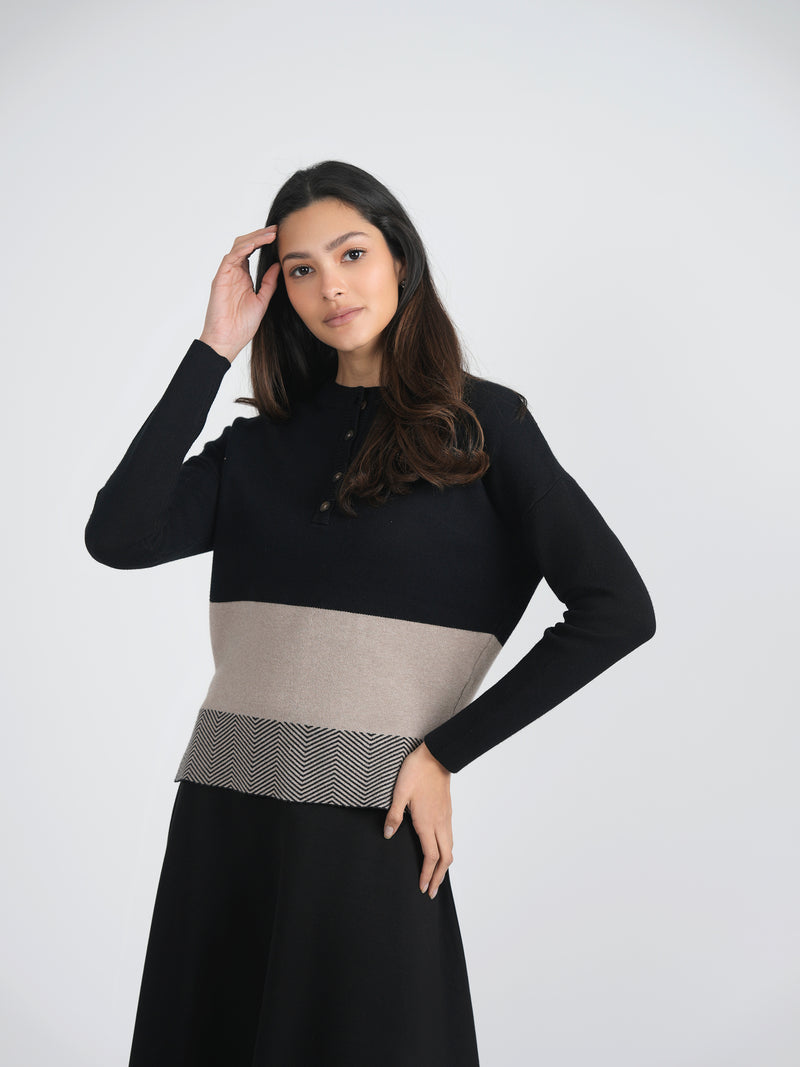 WB3CM8558TE BIRCH HERRINGBONE COMBO SWEATER