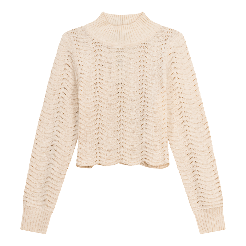 WB4CM1196TE MIUMAX MOCK NECK CROP WAVE SWEATER