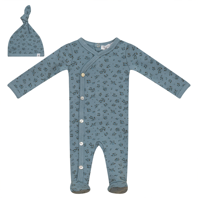 WB4CP7010 LITTLE FRAGILE BUTTON LEAF FOOTIE + BEANIE