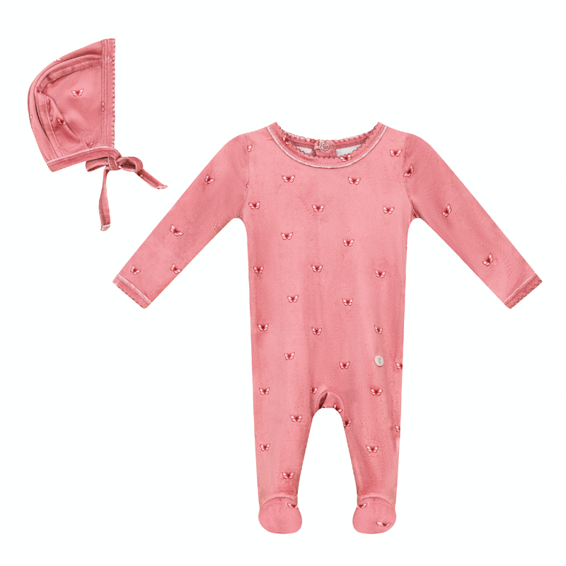 WB4CP7016 CLO VELOUR BUTTERFLY FOOTIE +BONNET