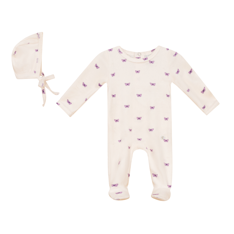 WB4CP7016 CLO VELOUR BUTTERFLY FOOTIE +BONNET