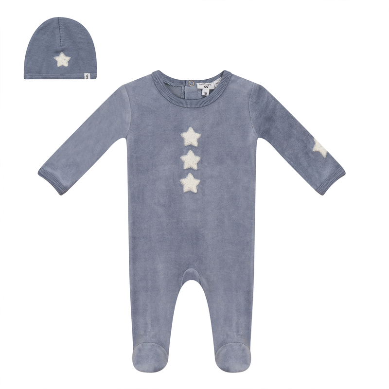 WB4CP7023 LITTLE FRAGILE VELOUR FOOTIE + BEANIE