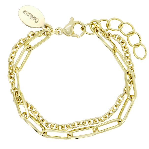 B16047 DLUX GP BRASS PAPER CLIP CHAIN TWO LAYER BRACELET