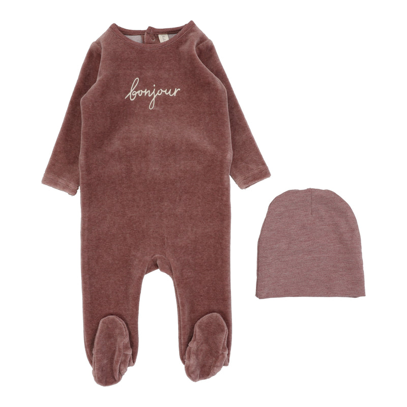 LILETTE VELOUR BONJOUR FOOTIE + BEANIE