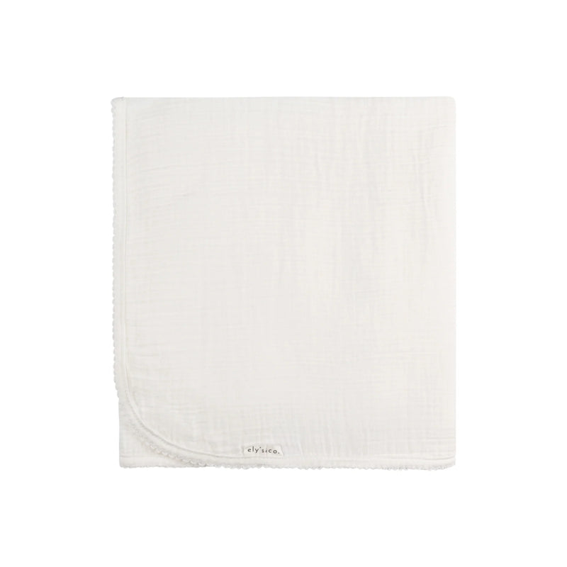 ELYS & CO SOLID MUSLIN SWADDLE SCALLOP TRIM