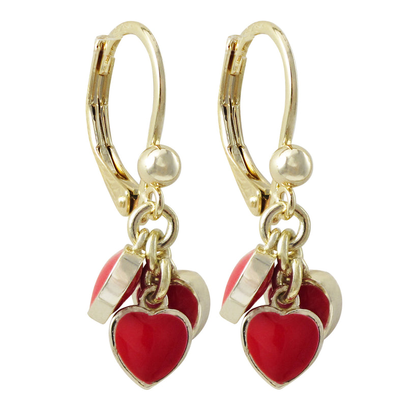 3EW4176 DLUX GP SRS ENAMEL DANGLING HEARTS  LEVER BACK EARRING