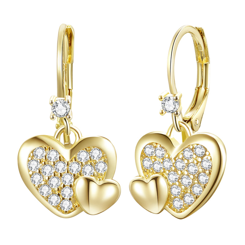 3EW4732 DLUX GP SRS CZ DOUBLE HEART LEVER BACK EARRING