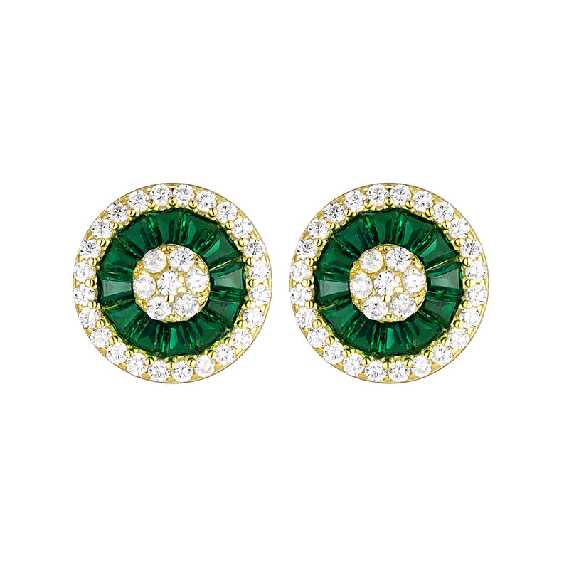 8EP854 DLUX GP SS GREEN BAGUETTE & WHITE CZ ROUND STUD